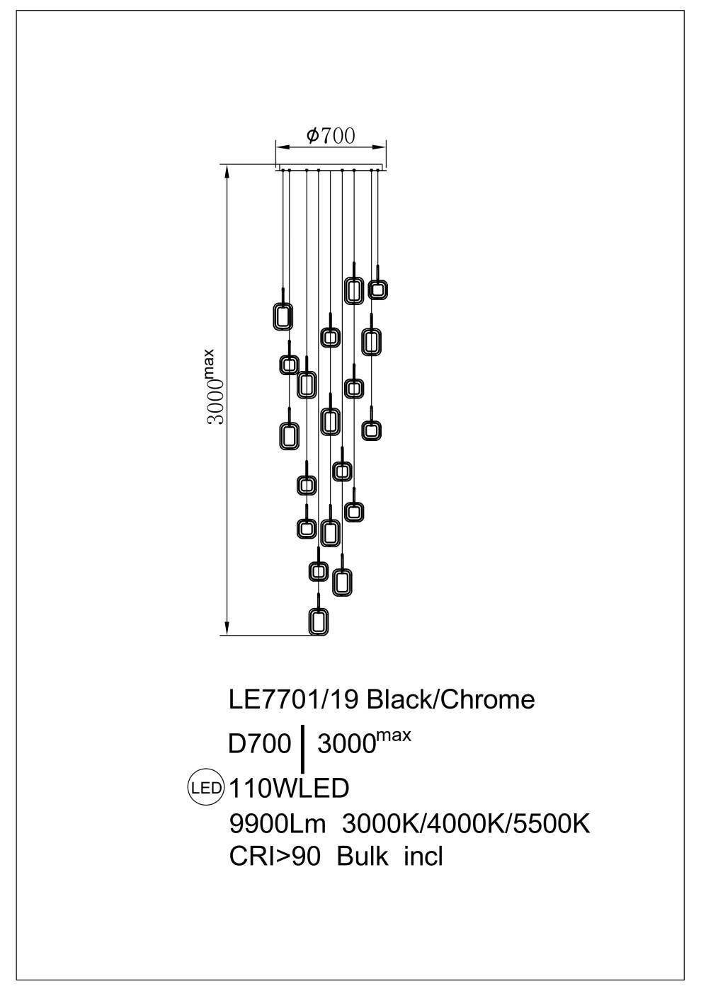 LE7701/19 Black Chrome Люстра каскадная LEON Theona LE7701/19 Black Chrome