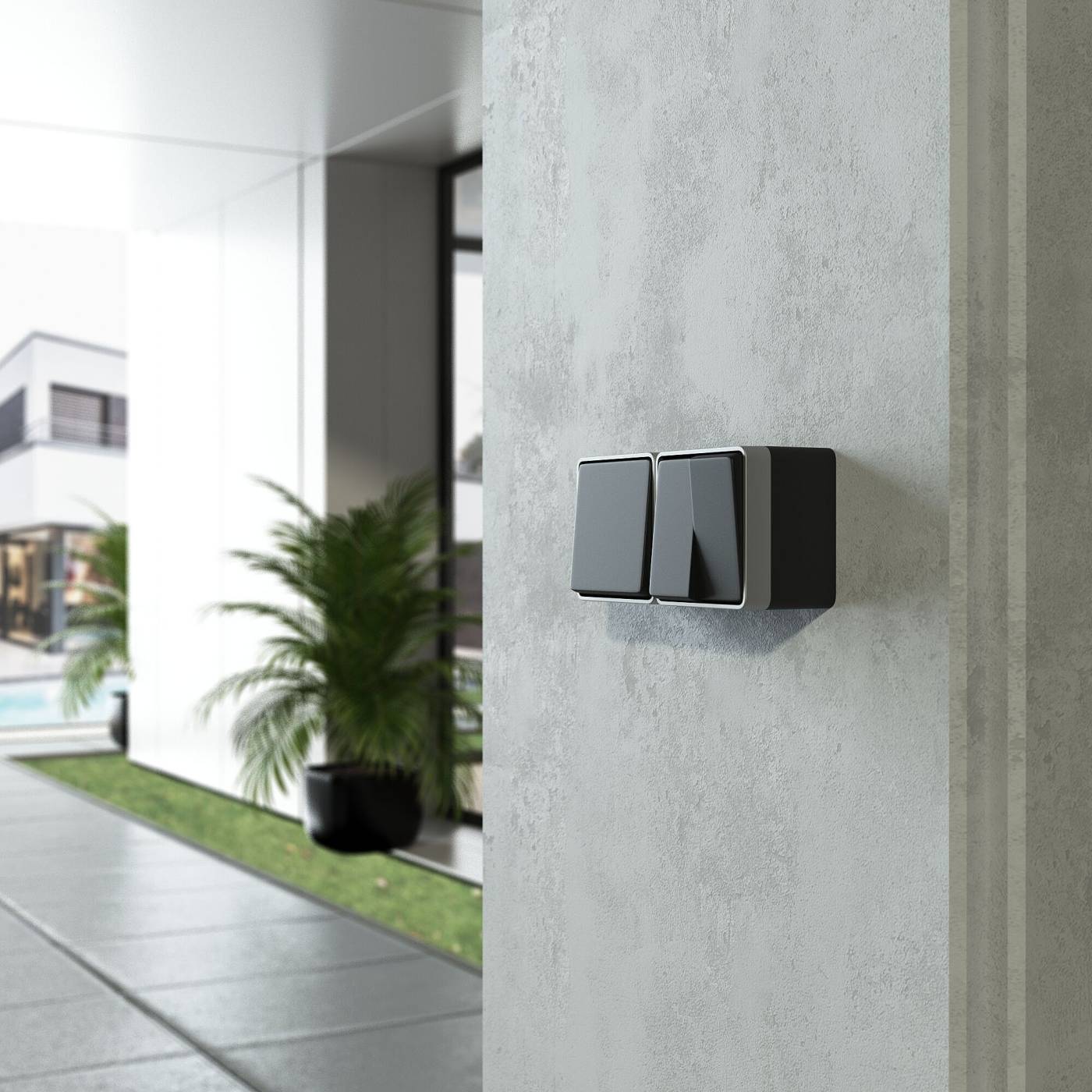 Выключатель Werkel W5020234/ Выключатель двухклавишный влагозащищенный Gallant (черный с серебром)