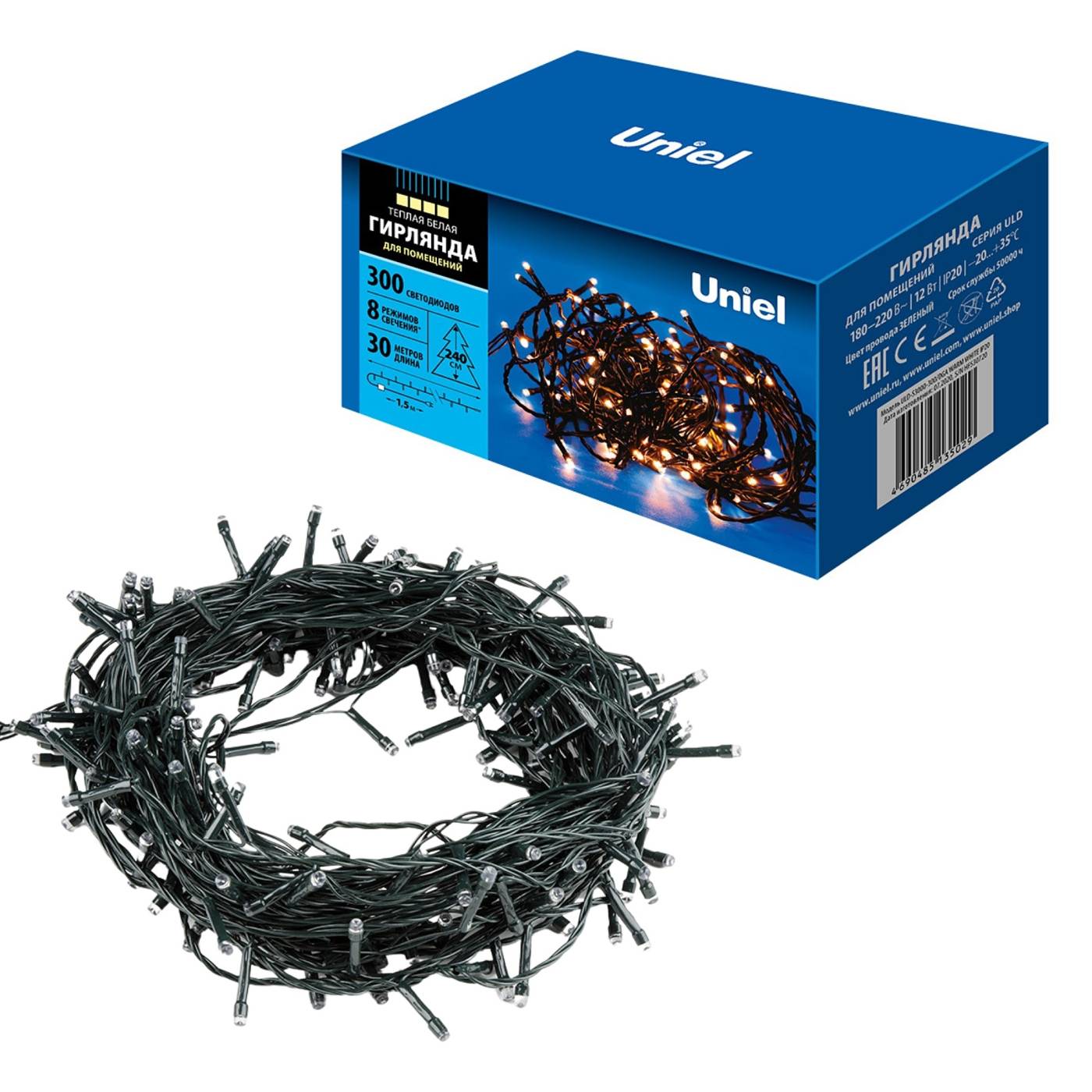 Гирлянда Uniel ULD-S3000-300/DGA WARM WHITE IP20