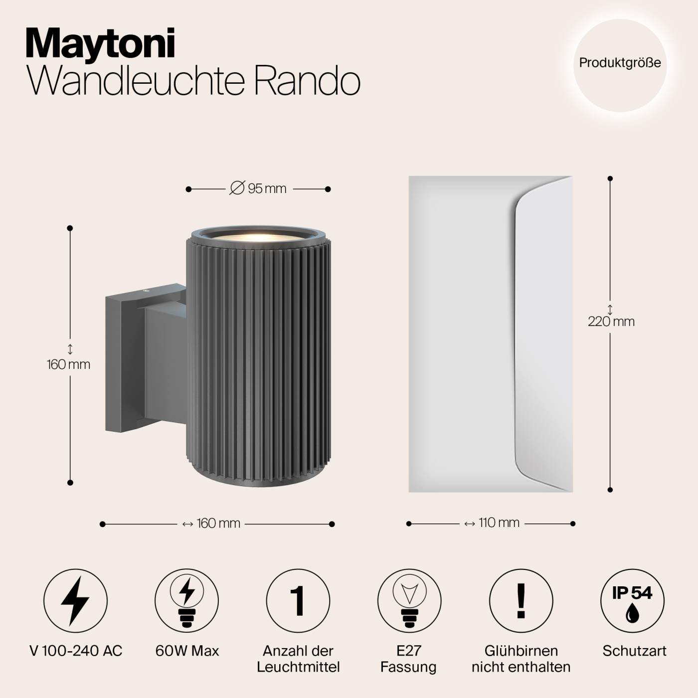 O419WL-01GR Уличный настенный светильник Maytoni Rando O419WL-01GR