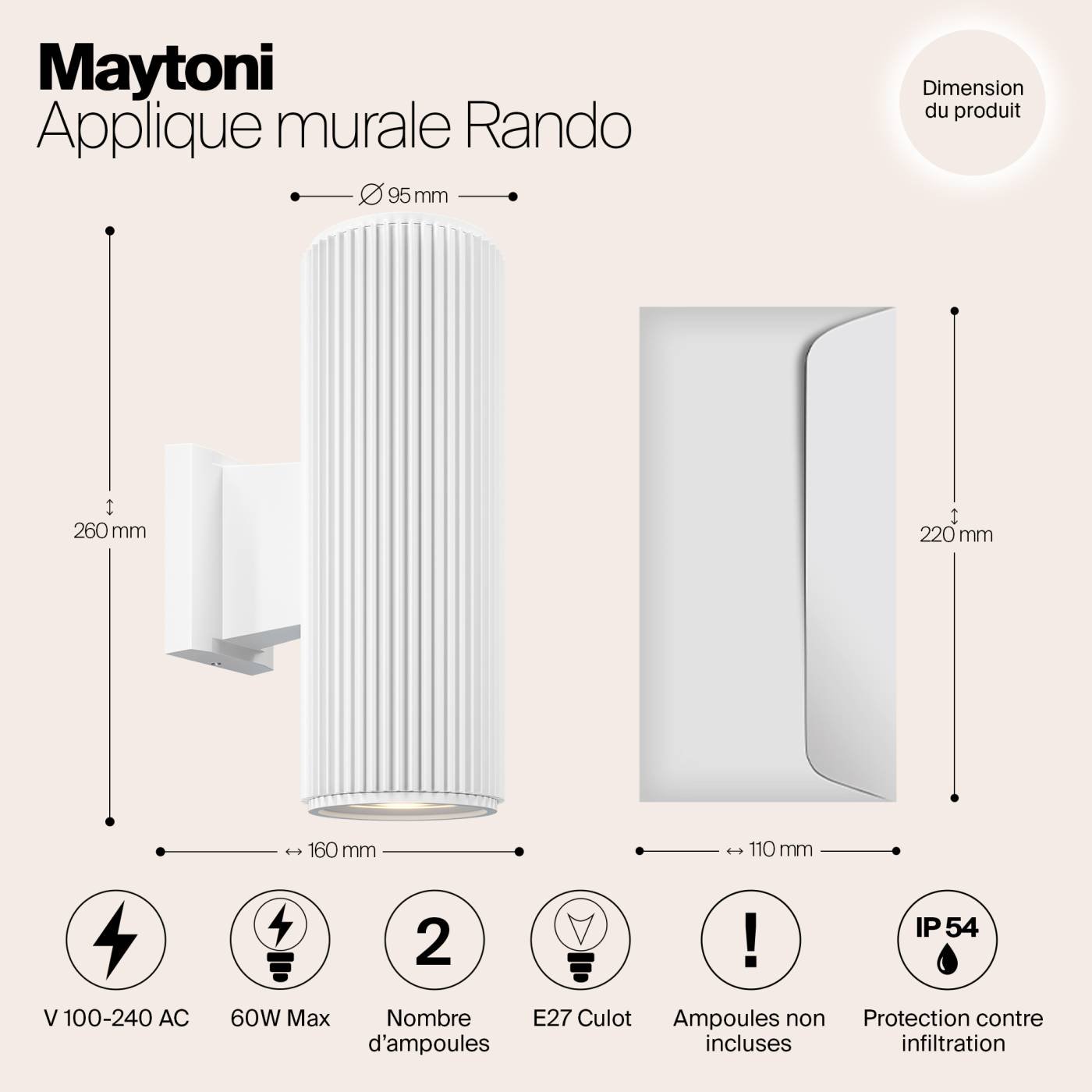 O419WL-02W Уличный настенный светильник Maytoni Rando O419WL-02W
