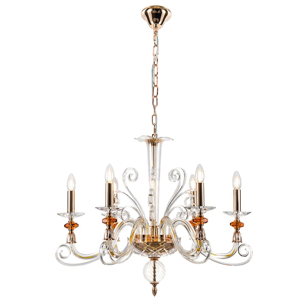 Подвесная люстра Crystal Lux CATARINA CATARINA SP6 V2 GOLD/TRANSPARENT-COGNAC