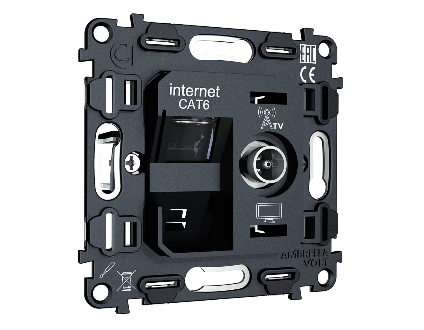 Механизм розетки компьютерной + TV оконечной RJ-45 Ambrella Volt QUANT VM195