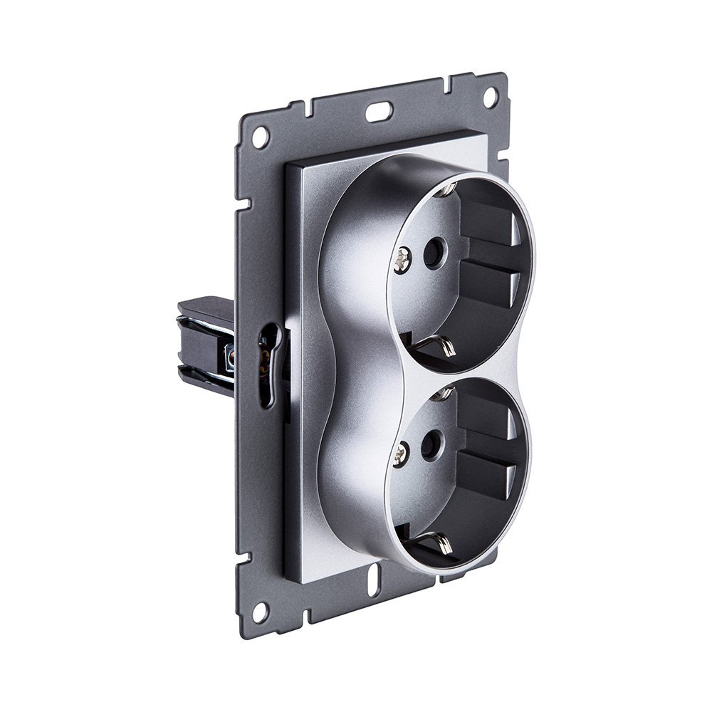 REA-032GY Розетка штепсельная SCHUKO двойная 16A/250 В, серый Kollinger REA-032GY для Aspekt, Eleganz, Reflex