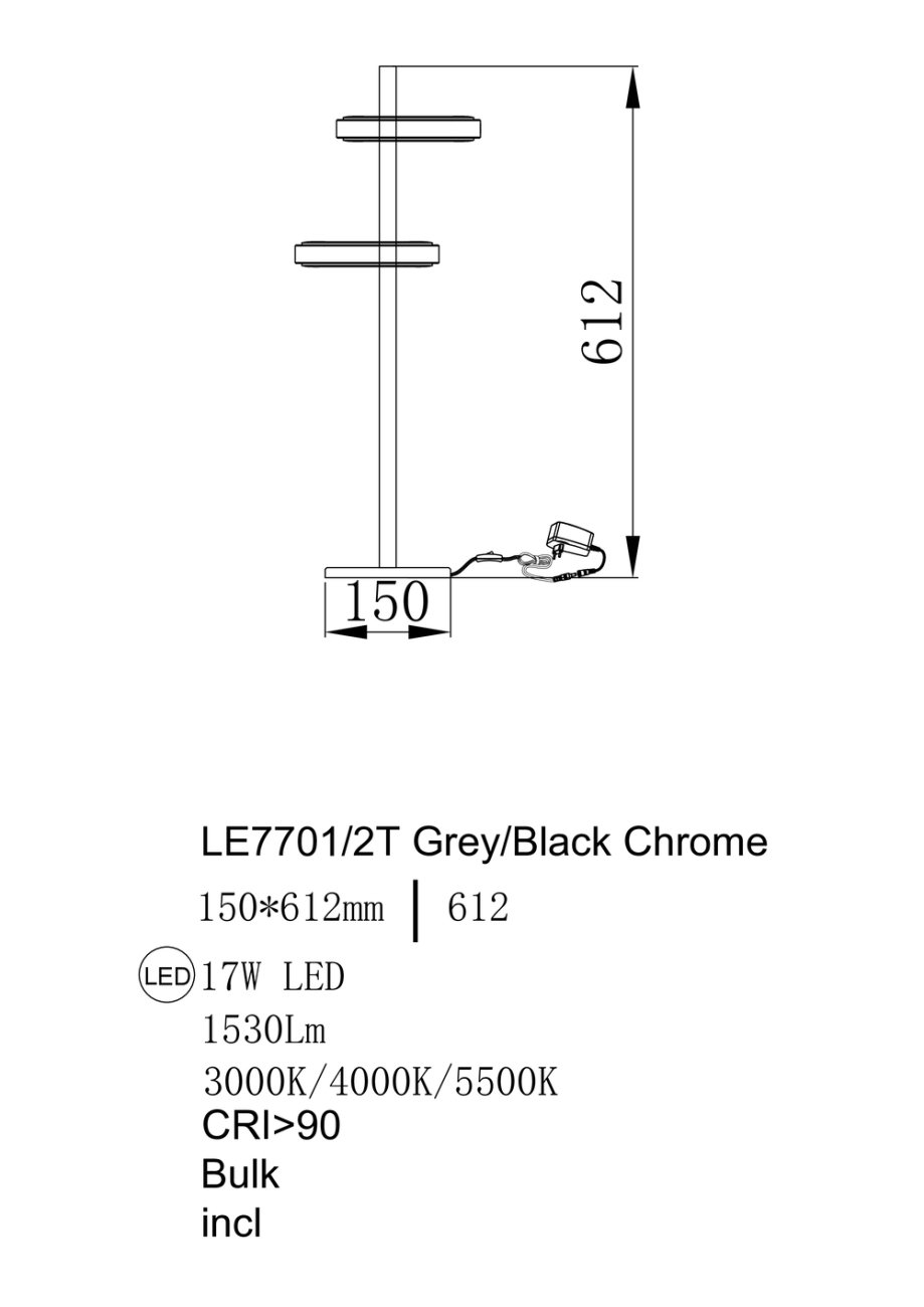 LE7701/2T Grey/Black Chrome Настольная лампа LEON Theona LE7701/2T Grey/Black Chrome