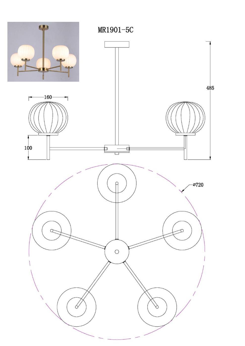 Потолочная люстра MyFar Eliza MR1901-5C