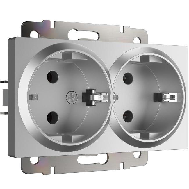 W1172006/ Розетка двойная с заземлением (серебряный) Розетка Werkel W1172006/ Розетка двойная с заземлением (серебряный)