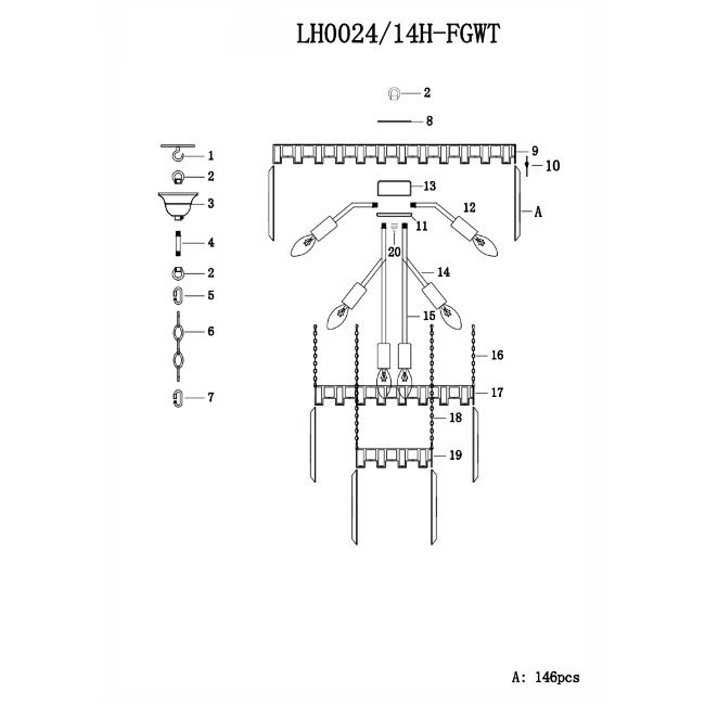 Подвесная люстра Lumien Hall Nara LH0024/14H-FGWT