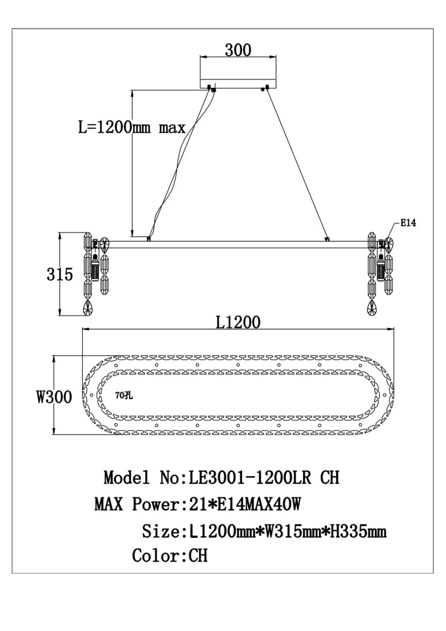 LE3001/1200LR CH Подвесная люстра LEON Elien LE3001/1200LR CH