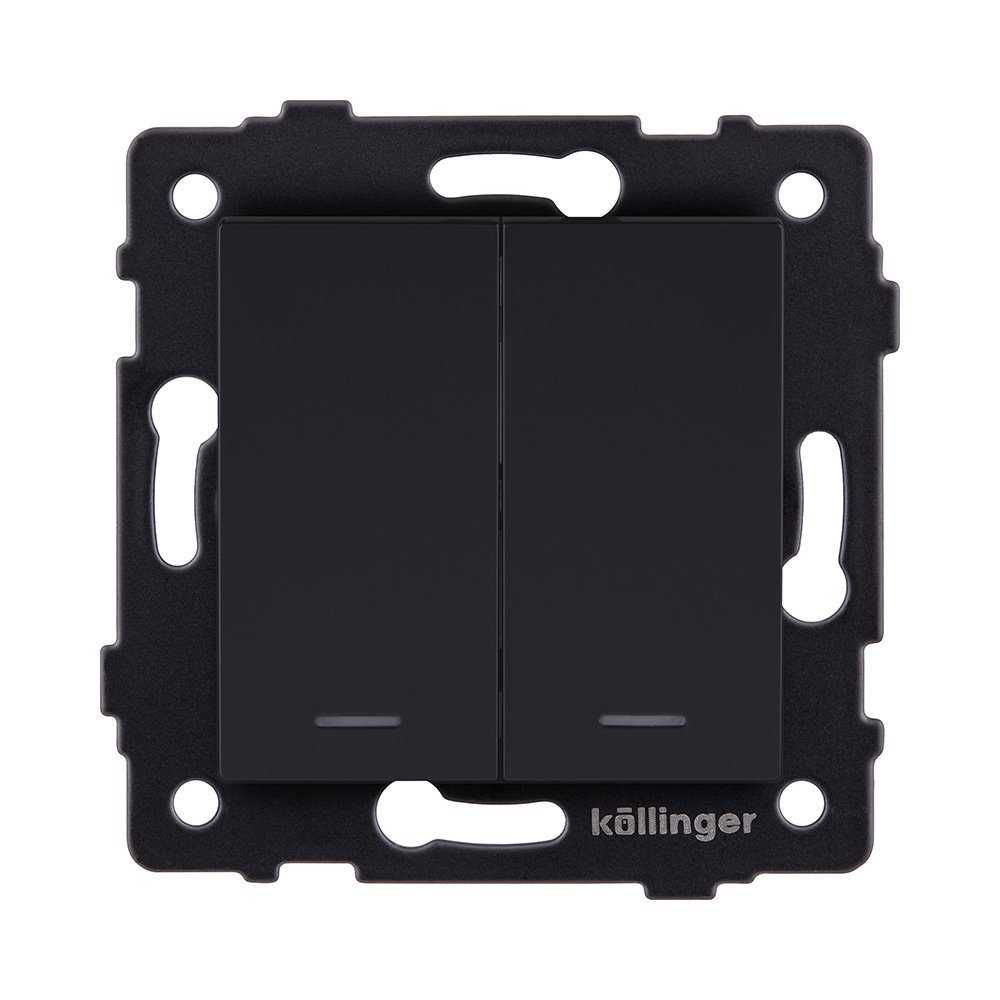 REA-S-008BM Выключатель 2-клавишный 10А/250В с LED подсветкой, черный матовый Kollinger REA-S-008BM для Aspekt, Eleganz, Reflex