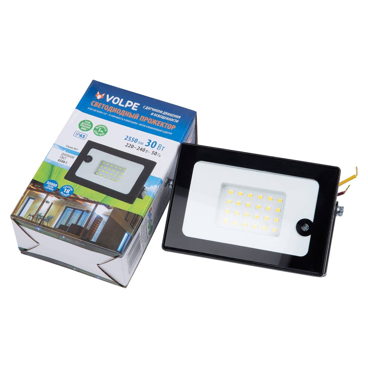 Прожектор уличный Volpe ULF-Q518 30W/6500K SENSOR IP65 220-240V BLACK