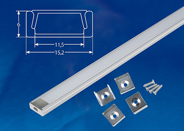 UFE-K02 SILVER/FROZEN 200 POLYBAG Накладной алюминиевый профиль с матовым рассеивателем, 200 см Uniel UFE-K02 SILVER/FROZEN 200 POLYBAG