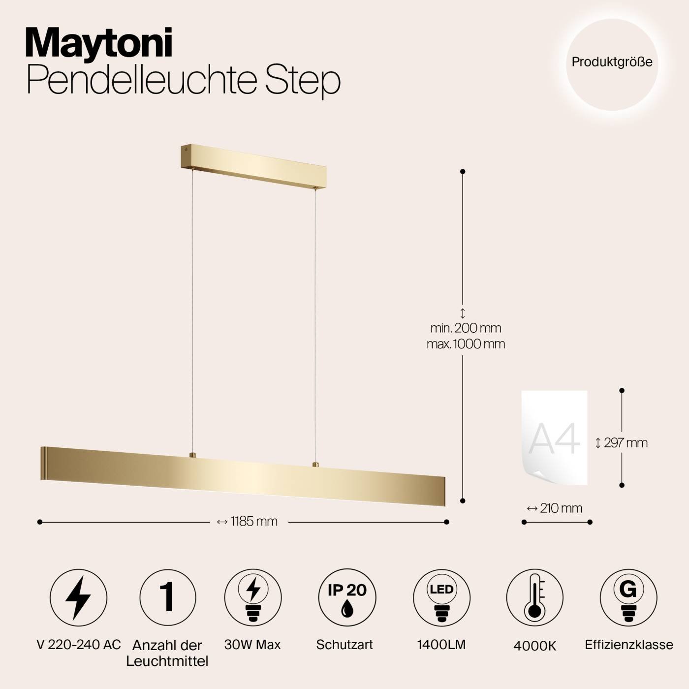 Светильник подвесной Maytoni Step P010PL-L30G4K