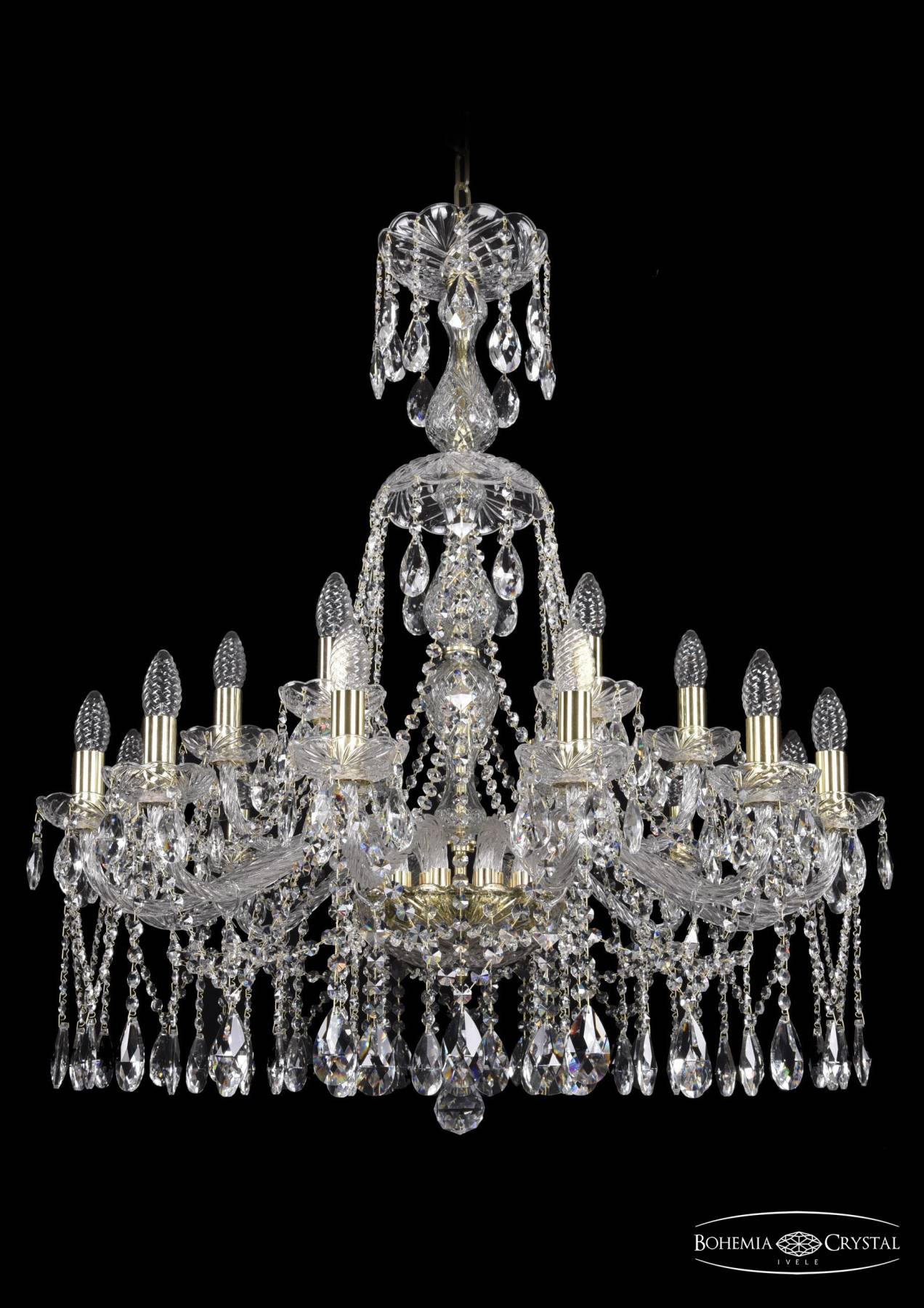 1413/12+6/300/XL-95 G Подвесная хрустальная люстра 1413 Bohemia 1413/12+6/300/XL-95 G