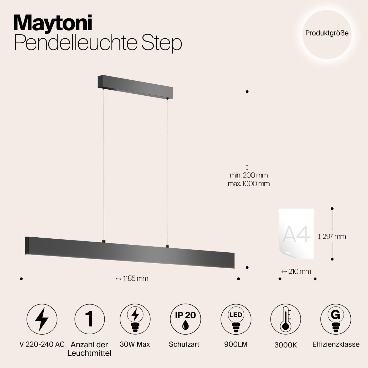 Светильник подвесной Maytoni Step P010PL-L30B