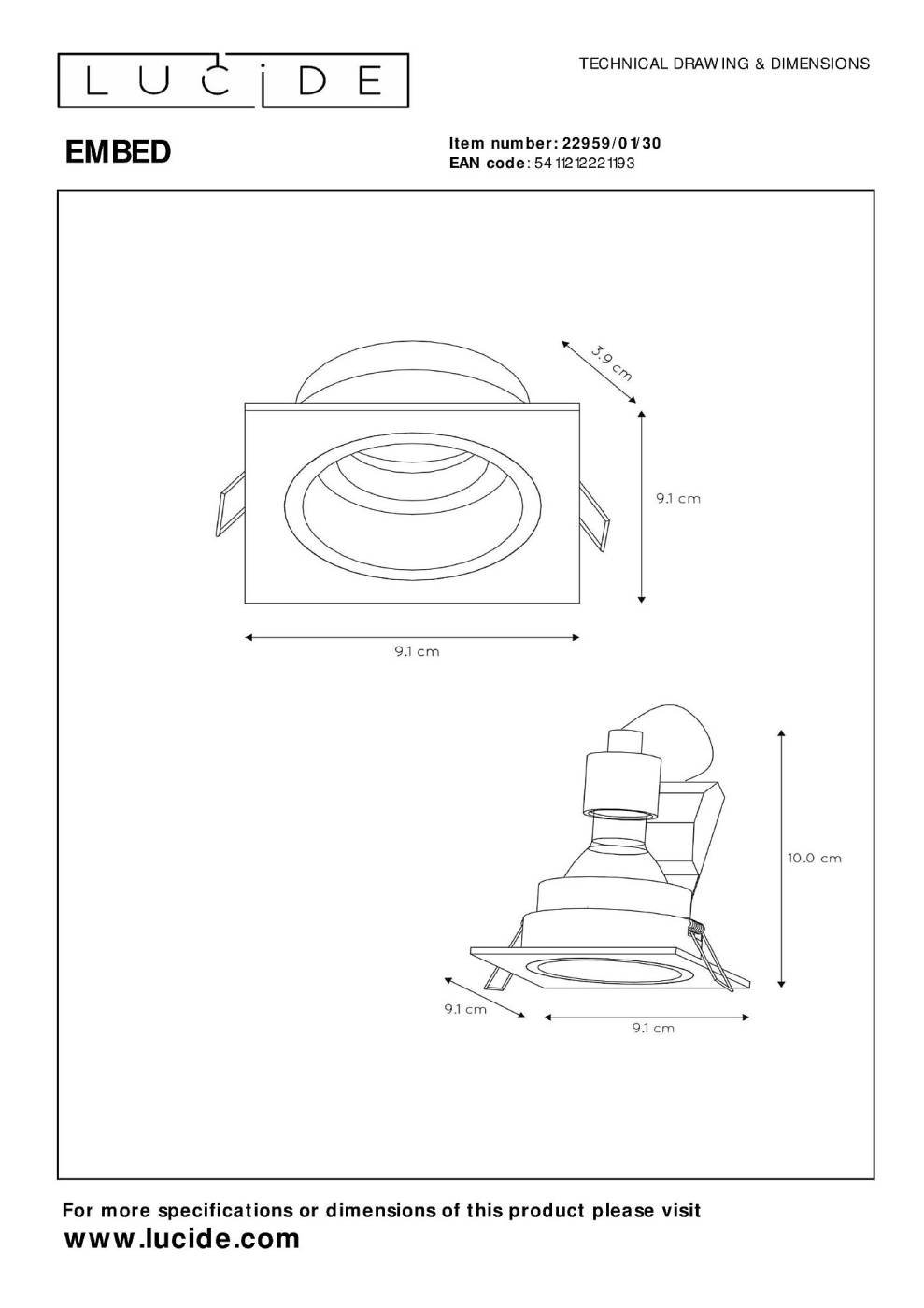 22959/01/30 Встраиваемый светильник Lucide Embed 22959/01/30