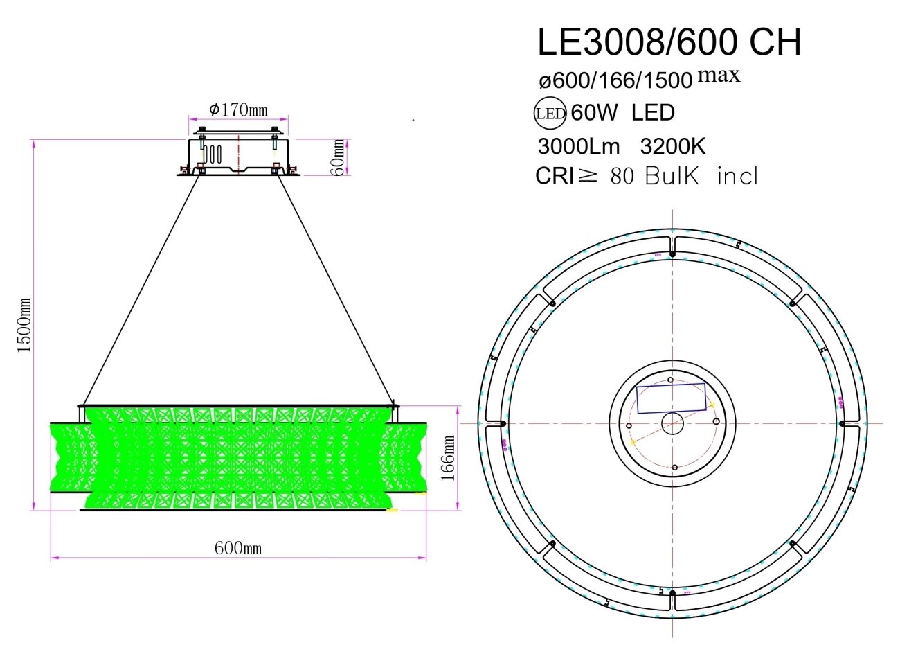 LE3008/600 CH Подвесная люстра LEON Aurelie LE3008/600 CH