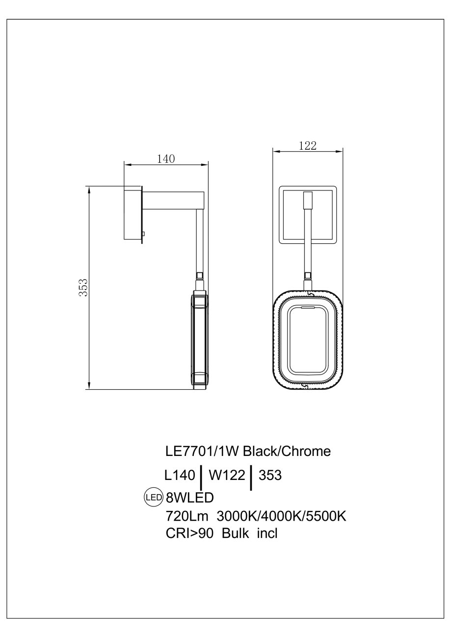 LE7701/1W Grey/Black Chrome Настенное бра LEON Theona LE7701/1W Grey/Black Chrome