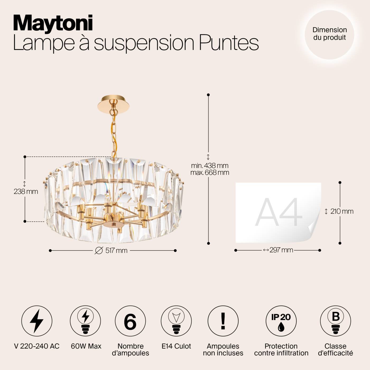 MOD043PL-06G Подвесная хрустальная люстра Puntes Maytoni MOD043PL-06G