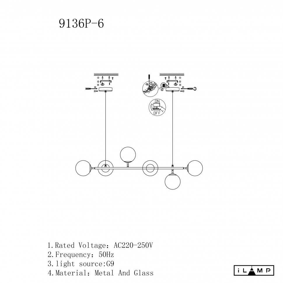 Светильник подвесной iLamp Golden 9136P/6 GL-WH