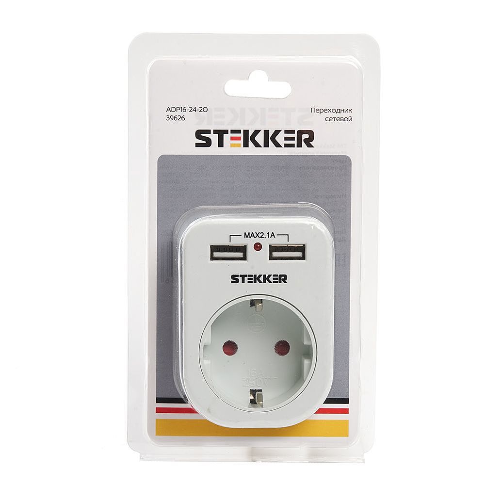 Переходник сетевой с/з c 2 USB 2,1А Stekker ADP16-24-20 39626