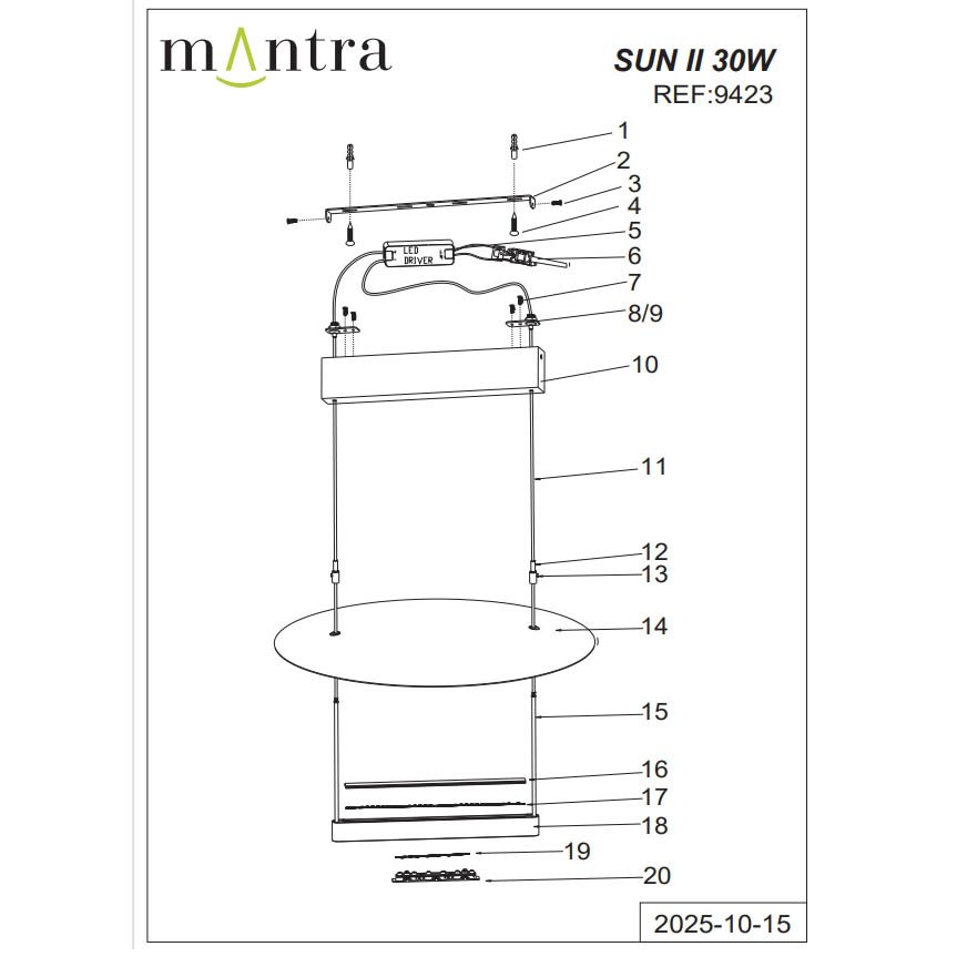 9423 Подвесной светильник SUN II Mantra 9423