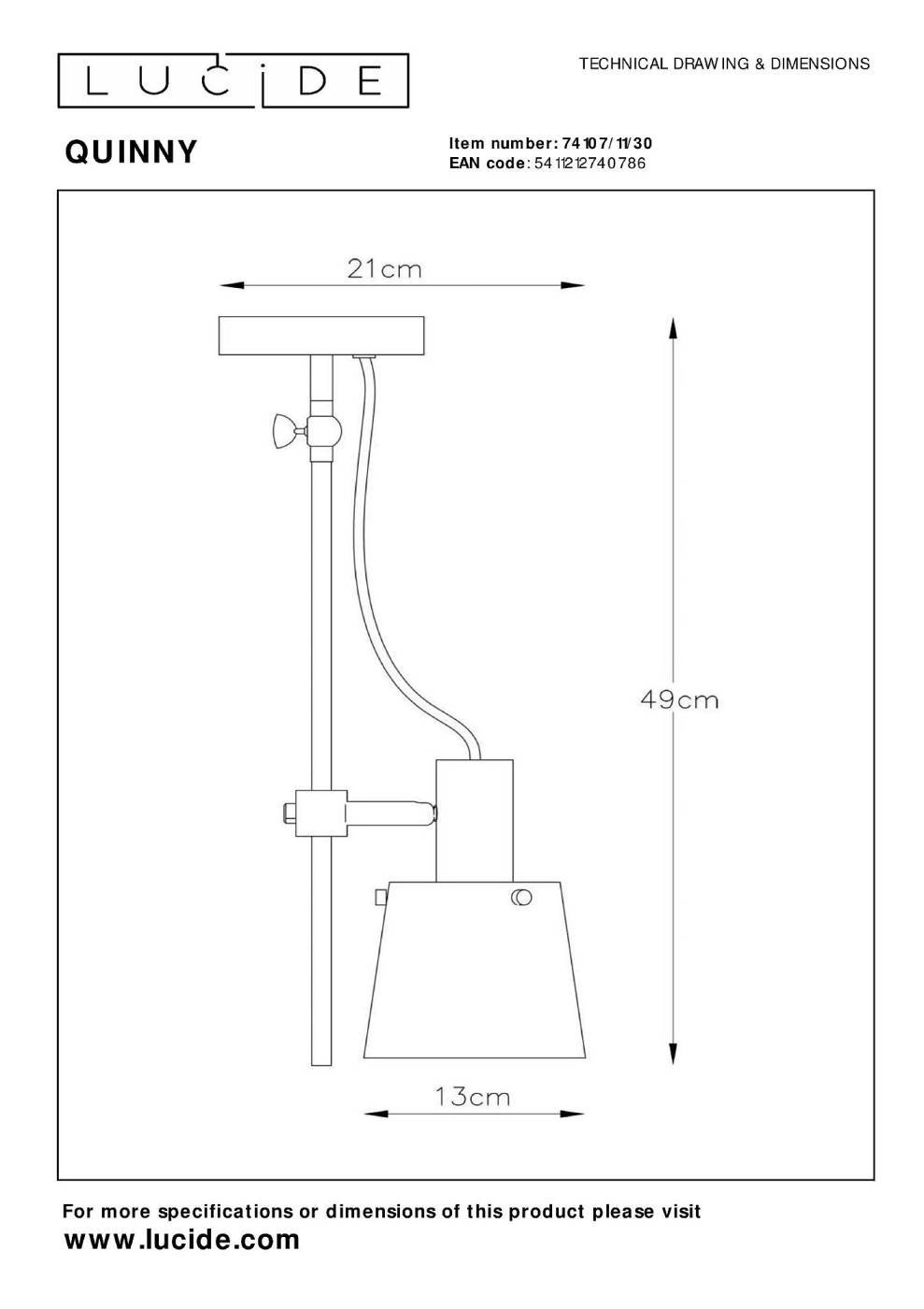 74107/11/30 Светильник потолочный Lucide Quinny 74107/11/30