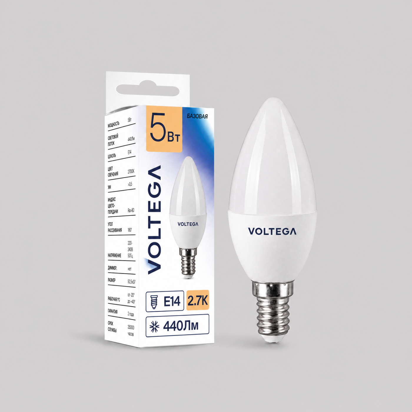 3272 Светодиодная лампочка Candle 5W Voltega 3272