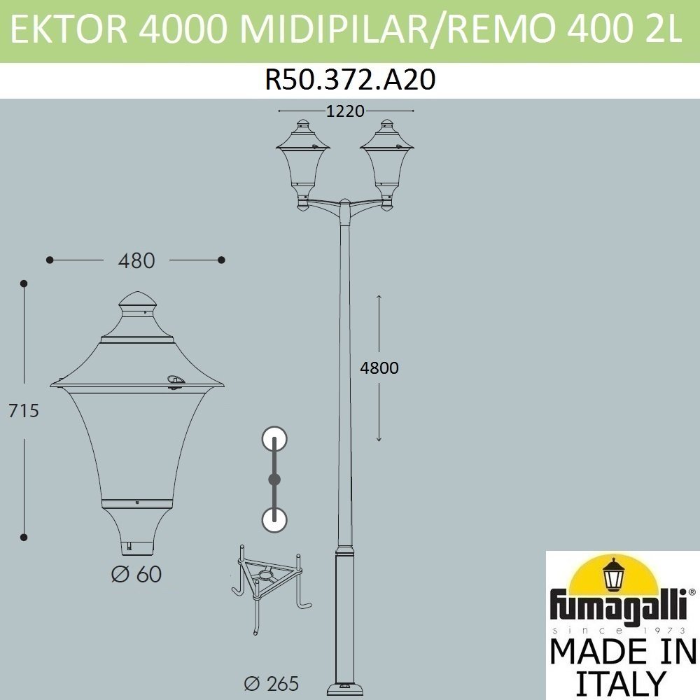 Столб фонарный уличный Fumagalli Remo R50.372.A20.AYE27