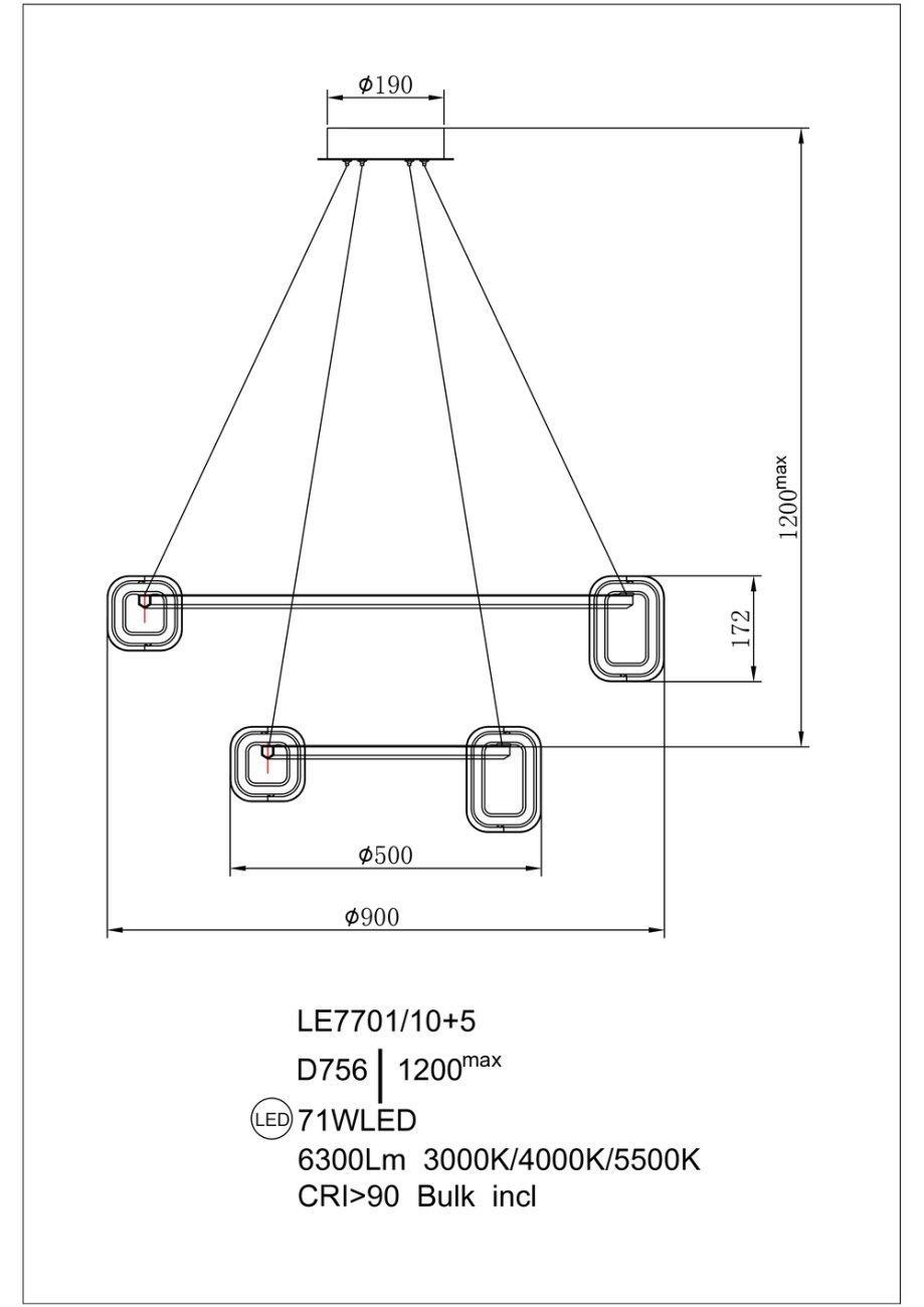 LE7701/10+5 Grey/Gold Подвесная люстра LEON Theona LE7701/10+5 Grey/Gold