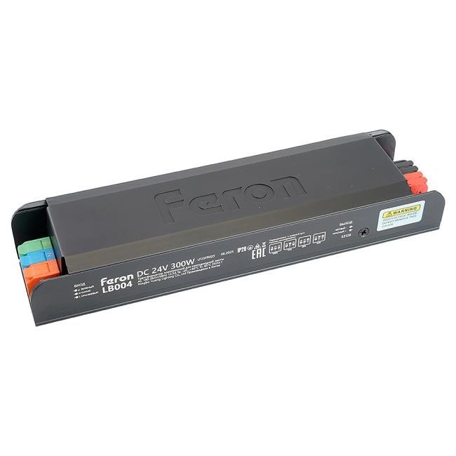 Трансформатор для светодиодной ленты с плавным пуском и диммированием 300W 24V IP20 Feron LB004 52126