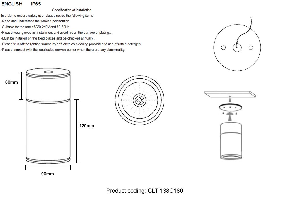 Накладной светильник Crystal Lux Clt 138 CLT 138C180 BL