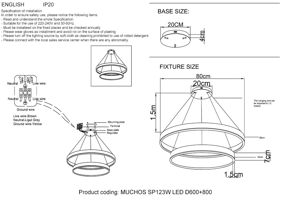 Подвесная люстра Crystal Lux MUCHOS MUCHOS SP123W LED D600+800 GOLD