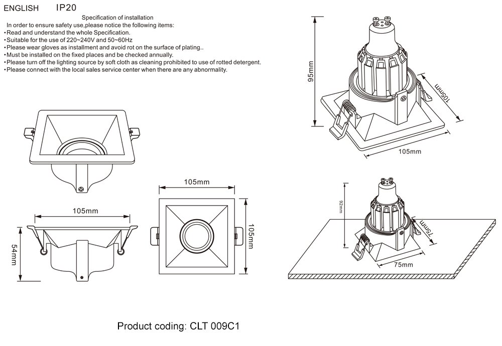 CLT 009C1 WH Встраиваемый светильник Crystal Lux CLT 009 CLT 009C1 WH