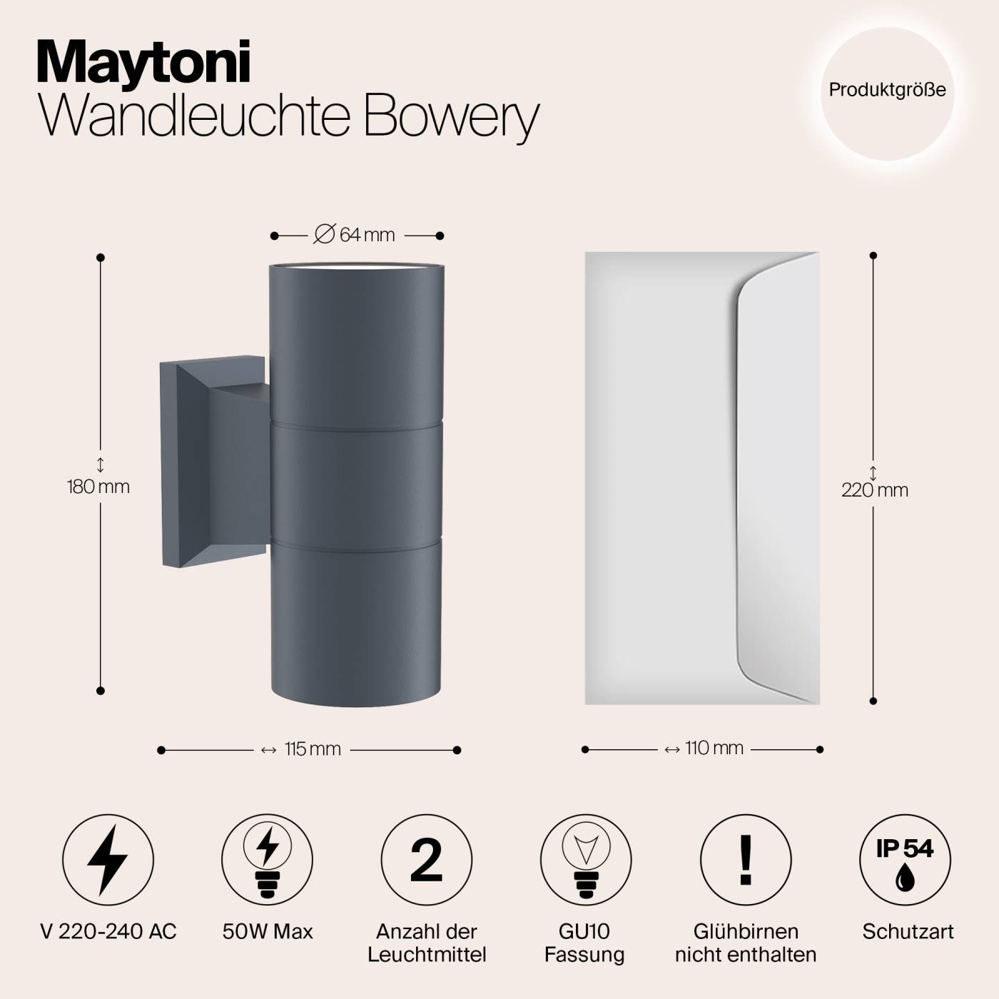 Уличный настенный светильник Maytoni Bowery O574WL-02GR