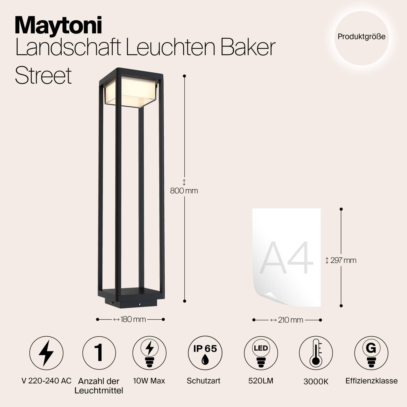 O021FL-L10B3K Уличный наземный светильник Maytoni Baker Street O021FL-L10B3K