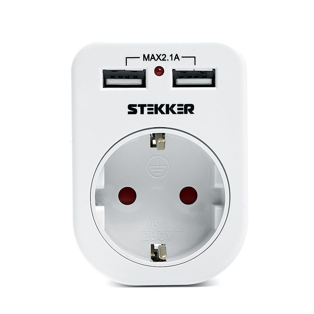 Переходник сетевой с/з c 2 USB 2,1А Stekker ADP16-24-20 39626