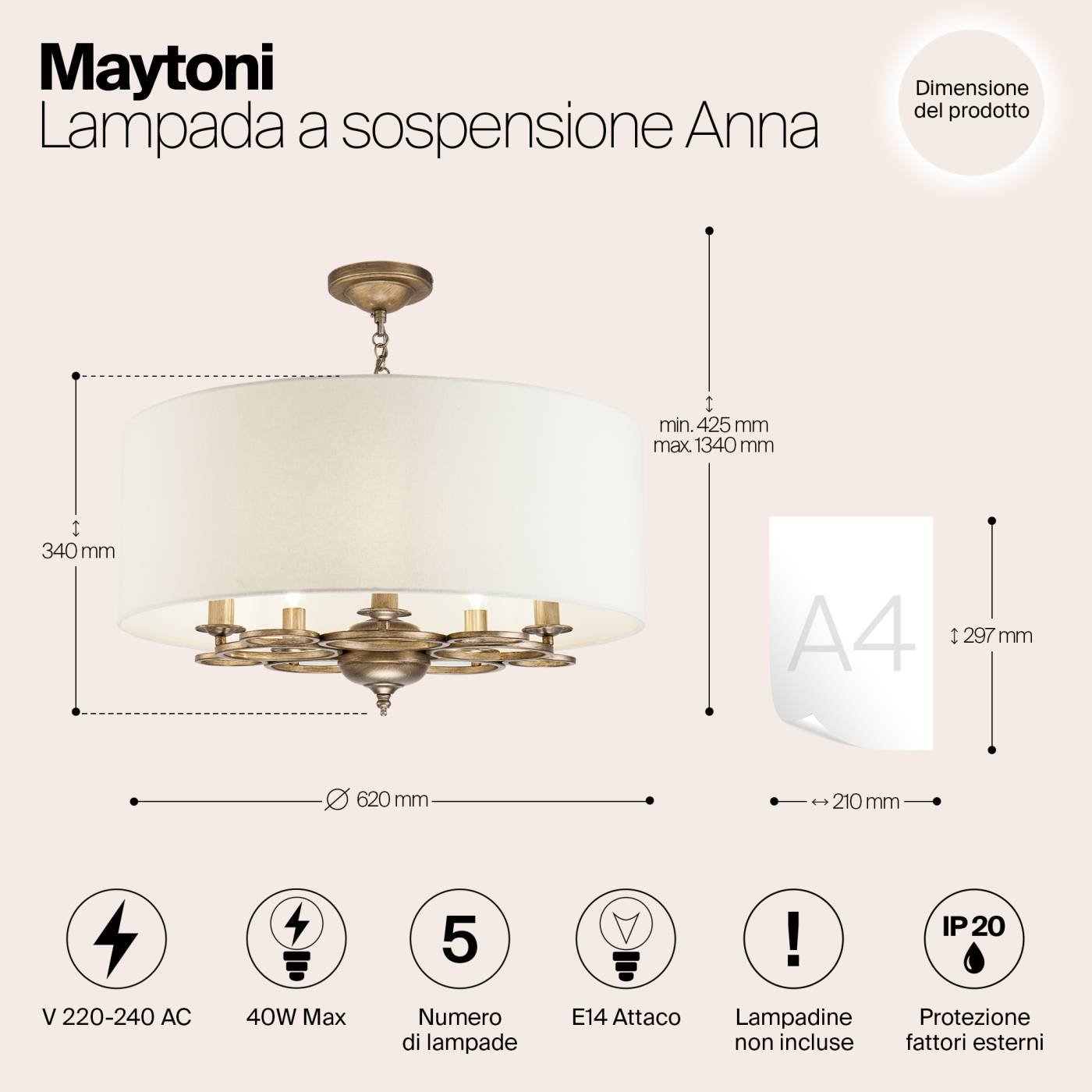 H007PL-05G Подвесная люстра Maytoni Anna H007PL-05G