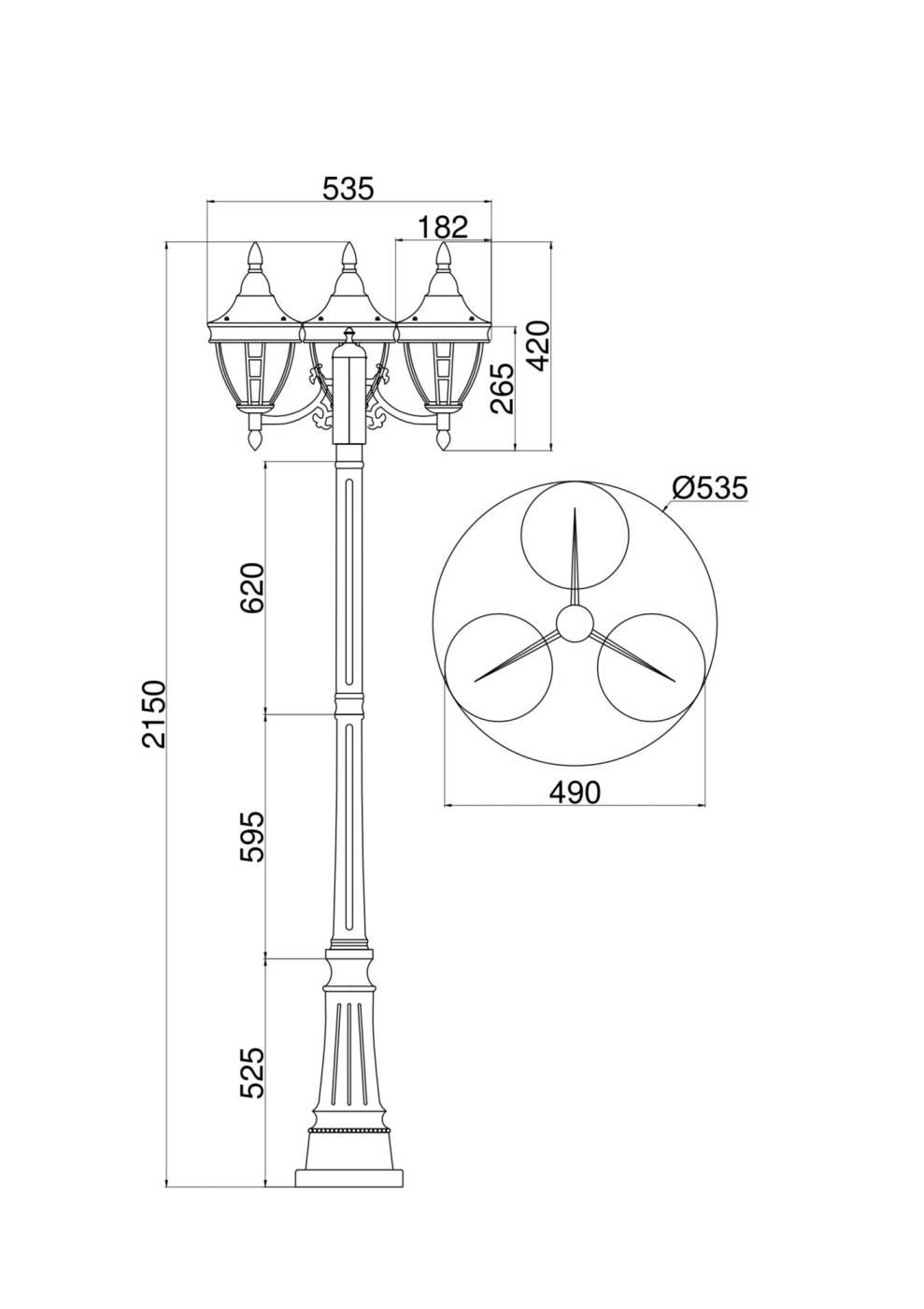 Столб фонарный уличный Maytoni Rivoli O026FL-03B