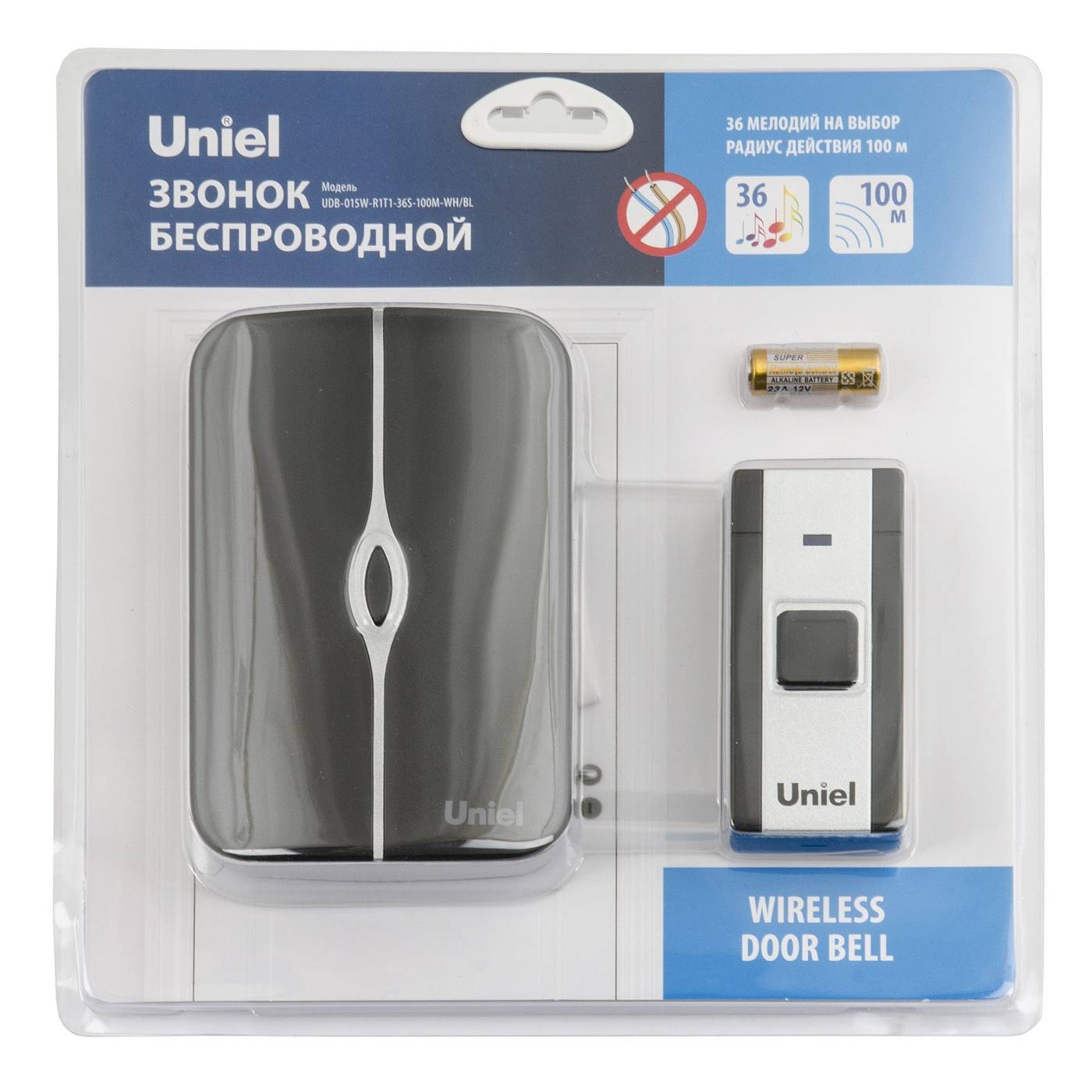 UDB-015W-R1T1-36S-100M-WH/BL Дверной звонок Uniel UDB-015W-R1T1-36S-100M-WH/BL