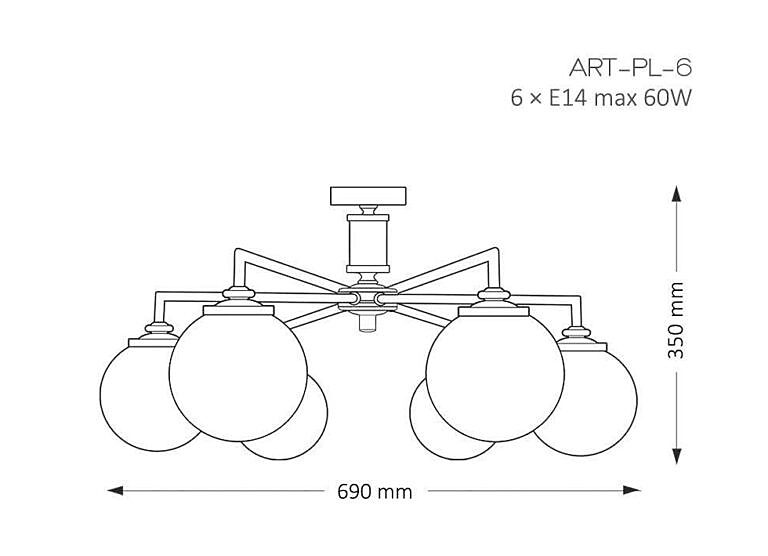 Потолочная люстра Kutek Artu Glass ART-PL-6(N)G