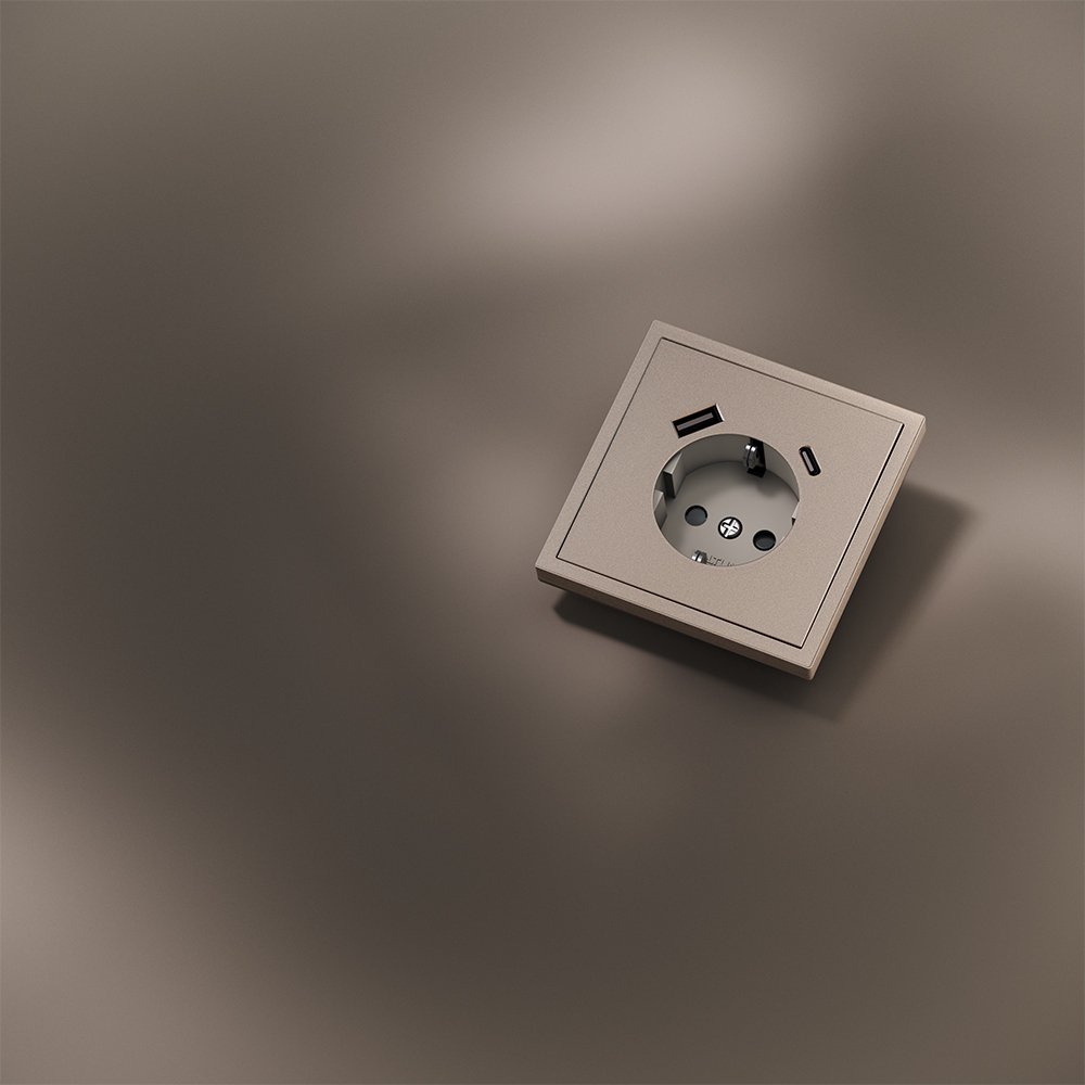 Накладка для розетки с заземлением и защитными шторками, с USB A+C, S70 Metal (платина)