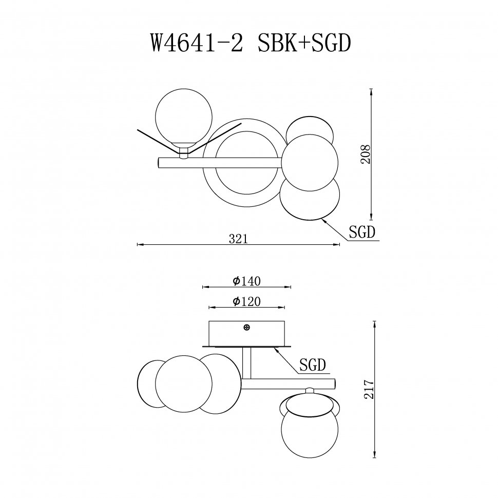 W4641-2 MBK+SGD Настенное бра ILedex Savage W4641-2 MBK+SGD