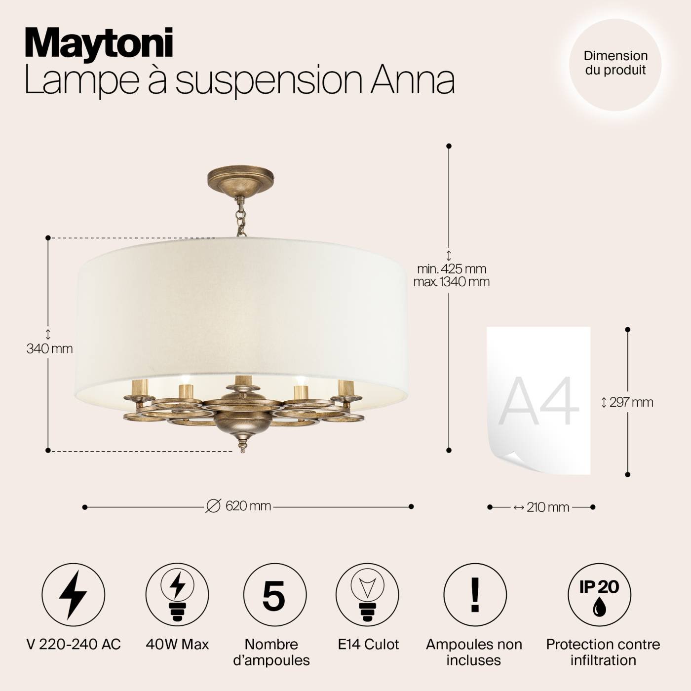 H007PL-05G Подвесная люстра Maytoni Anna H007PL-05G