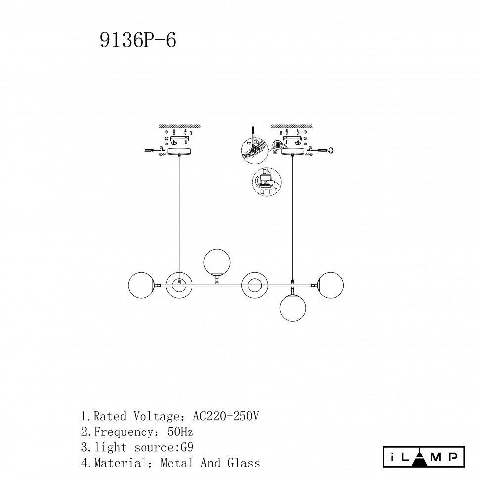 Светильник подвесной iLamp Golden 9136P/6 BK-WH