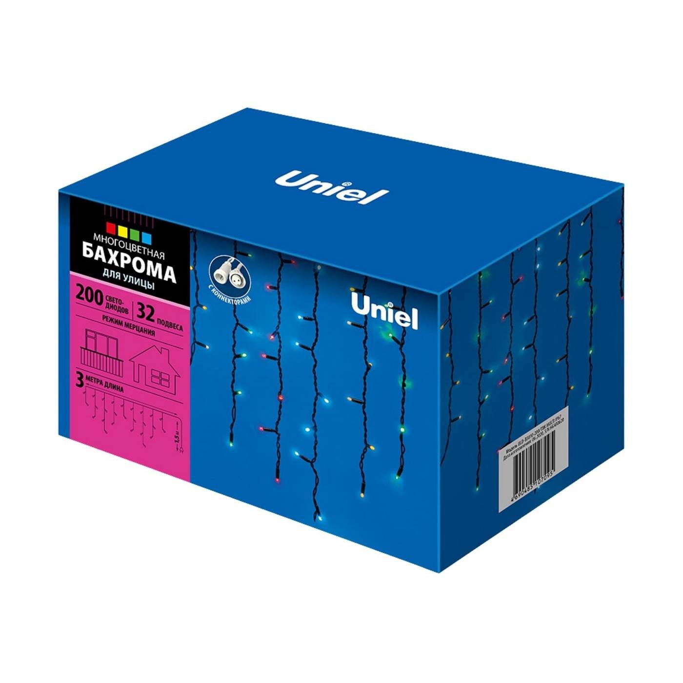 ULD-B3010-200/TBK MULTI IP67 Бахрома светодиодная с эффектом мерцания, 3м Uniel ULD-B3010-200/TBK MULTI IP67