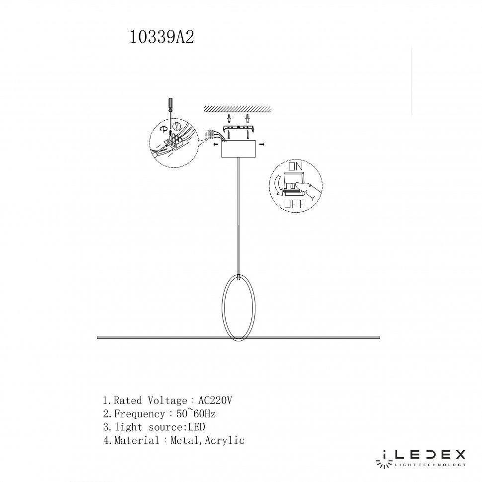 10339P/A2-35W-3000K BK-WH Светильник подвесной ILedex Zoom 10339P/A2-35W-3000K BK-WH