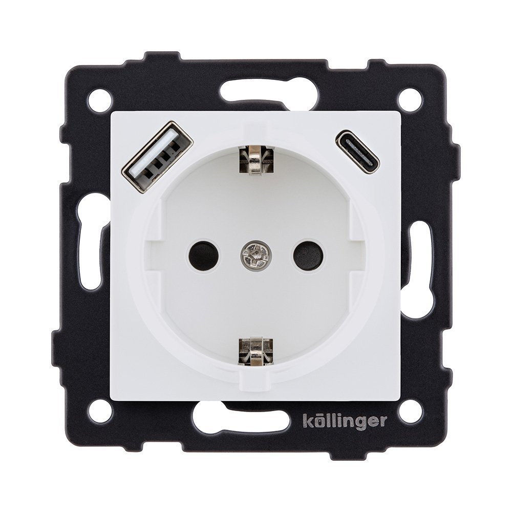 REA-004WM Розетка штепсельная SCHUKO 16A/250 В с USB A+C 20W, белый матовый Kollinger REA-004WM для Aspekt, Eleganz, Reflex