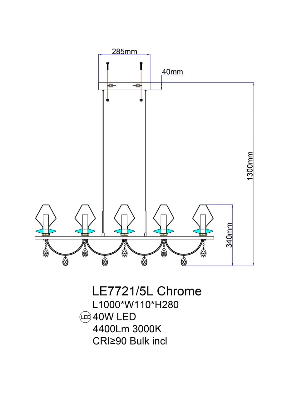 LE7721/5L Chrome Светильник подвесной LEON Therese LE7721/5L Chrome
