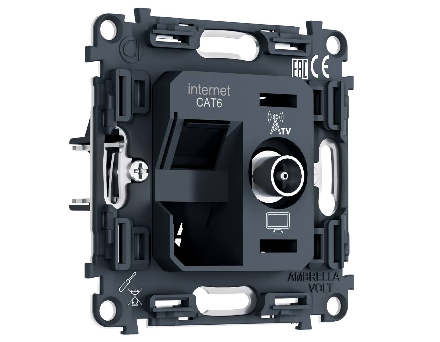 PR195 PR195 Механизм розетки компьютерной + TV оконечной RJ-45 (8P8C) CAT6/50-870MHz 1dB с автоматической защитной шторкой QUANT PRO